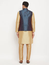 Thumbnail for VM by Vastramay Men's Blue And Rose Gold Silk Blend Jacket, Kurta And Pyjama Set - Distacart