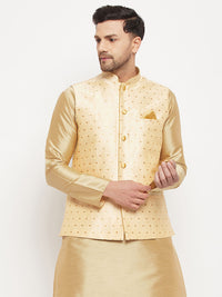Thumbnail for VM by Vastramay Men's Gold Silk Blend Nehru Jacket - Distacart