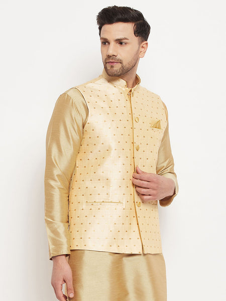VM by Vastramay Men's Gold Silk Blend Nehru Jacket - Distacart