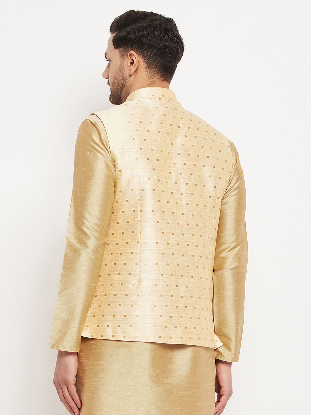 VM by Vastramay Men's Gold Silk Blend Nehru Jacket - Distacart