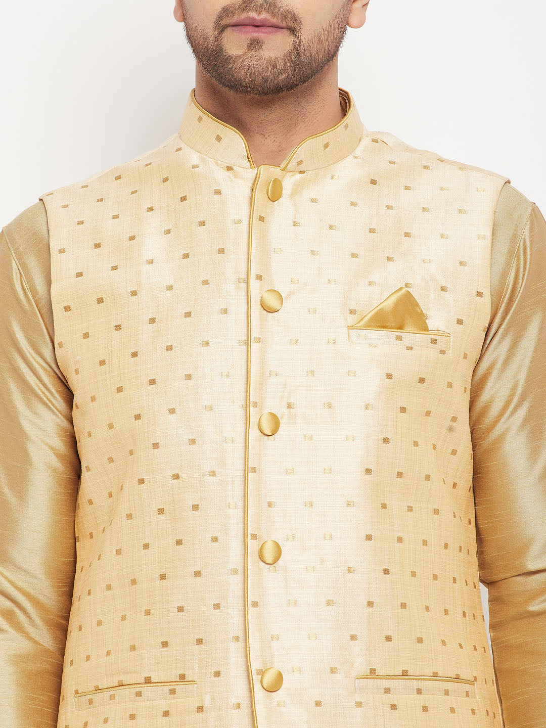 VM by Vastramay Men's Gold Silk Blend Nehru Jacket - Distacart