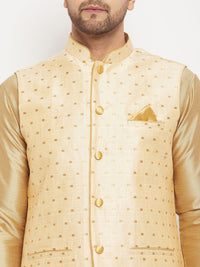 Thumbnail for VM by Vastramay Men's Gold Silk Blend Nehru Jacket - Distacart