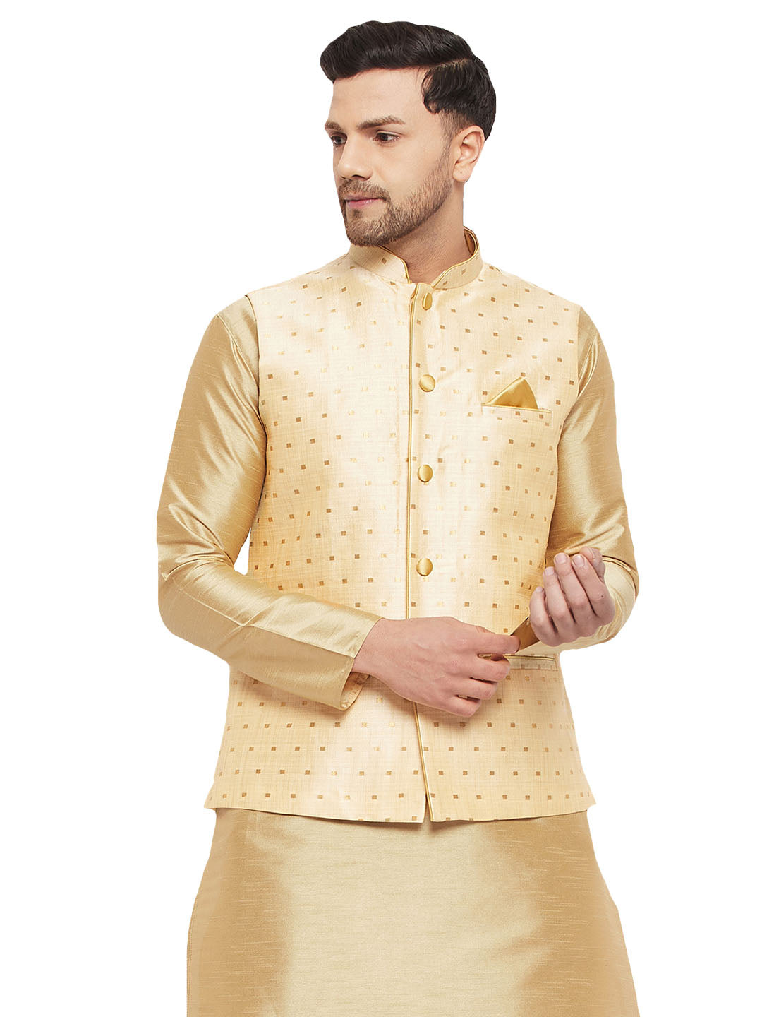 VM by Vastramay Men's Gold Silk Blend Nehru Jacket - Distacart