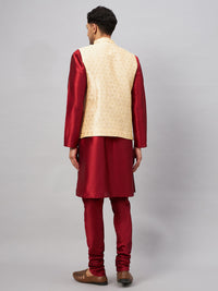 Thumbnail for VM by Vastramay Men's Maroon And Gold Silk Blend Jacket, Kurta And Pyjama Set - Distacart