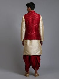 Thumbnail for VM by Vastramay Men's Maroon And Gold Silk Blend Jacket, Kurta And Dhoti Set - Distacart