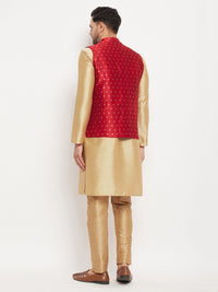 Thumbnail for VM by Vastramay Men's Rose Gold And Maroon Silk Blend Jacket, Kurta And Pyjama Set - Distacart