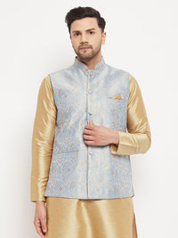 Thumbnail for VM by Vastramay Men's Grey Silk Blend Nehru Jacket - Distacart