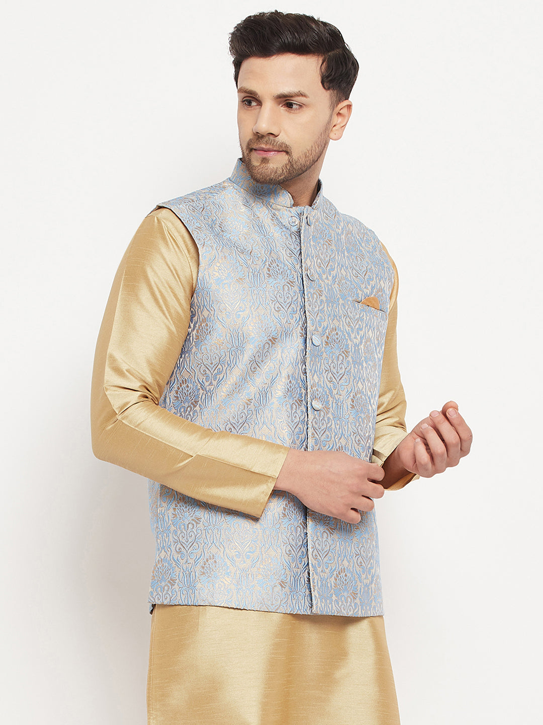 VM by Vastramay Men's Grey Silk Blend Nehru Jacket - Distacart