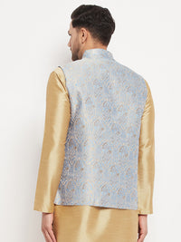 Thumbnail for VM by Vastramay Men's Grey Silk Blend Nehru Jacket - Distacart