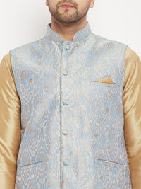 Thumbnail for VM by Vastramay Men's Grey Silk Blend Nehru Jacket - Distacart