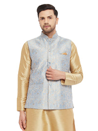 Thumbnail for VM by Vastramay Men's Grey Silk Blend Nehru Jacket - Distacart