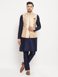 Thumbnail for VM by Vastramay Men's Navy Blue And Rose Gold Silk Blend Jacket, Kurta And Pyjama Set - Distacart