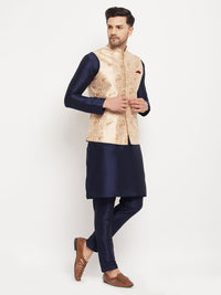 Thumbnail for VM by Vastramay Men's Navy Blue And Rose Gold Silk Blend Jacket, Kurta And Pyjama Set - Distacart