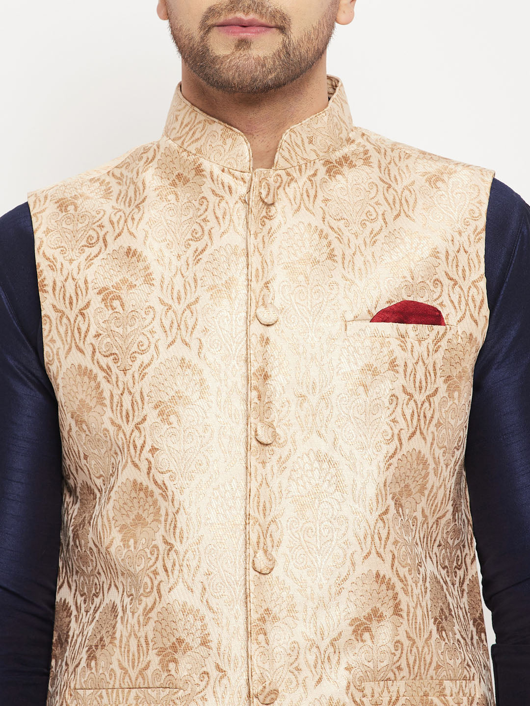 VM by Vastramay Men's Navy Blue And Rose Gold Silk Blend Jacket, Kurta And Pyjama Set - Distacart