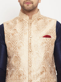 Thumbnail for VM by Vastramay Men's Navy Blue And Rose Gold Silk Blend Jacket, Kurta And Pyjama Set - Distacart