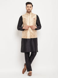 Thumbnail for VM by Vastramay Men's Black And Rose Gold Silk Blend Jacket, Kurta And Pyjama Set - Distacart