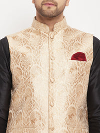 Thumbnail for VM by Vastramay Men's Black And Rose Gold Silk Blend Jacket, Kurta And Pyjama Set - Distacart
