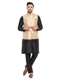 Thumbnail for VM by Vastramay Men's Black And Rose Gold Silk Blend Jacket, Kurta And Pyjama Set - Distacart