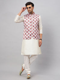 Thumbnail for VM by Vastramay Men's Cream Silk Blend Jacket, Kurta And Pyjama Set - Distacart