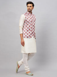 Thumbnail for VM by Vastramay Men's Cream Silk Blend Jacket, Kurta And Pyjama Set - Distacart
