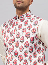 Thumbnail for VM by Vastramay Men's Cream Silk Blend Jacket, Kurta And Pyjama Set - Distacart