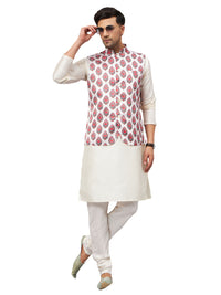 Thumbnail for VM by Vastramay Men's Cream Silk Blend Jacket, Kurta And Pyjama Set - Distacart