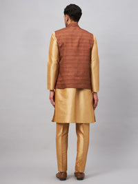 Thumbnail for VM by Vastramay Men's Coffee And Rose Gold Silk Blend Jacket, Kurta And Pyjama Set - Distacart