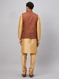 Thumbnail for VM by Vastramay Men's Brown And Rose Gold Silk Blend Jacket, Kurta And Pyjama Set - Distacart