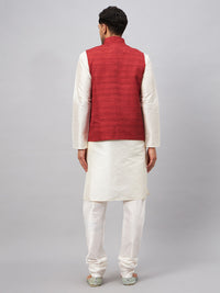 Thumbnail for VM by Vastramay Men's Maroon And Cream Silk Blend Jacket, Kurta And Pyjama Set - Distacart