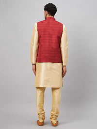Thumbnail for VM by Vastramay Men's Maroon And Gold Silk Blend Jacket, Kurta And Pyjama Set - Distacart