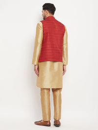 Thumbnail for VM by Vastramay Men's Maroon And Rose Gold Silk Blend Jacket, Kurta And Pyjama Set - Distacart