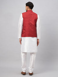 Thumbnail for VM by Vastramay Men's Maroon And White Silk Blend Jacket, Kurta And Pyjama Set - Distacart