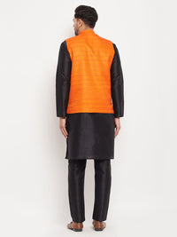 Thumbnail for VM by Vastramay Men's Orange And Black Silk Blend Jacket, Kurta And Pyjama Set - Distacart
