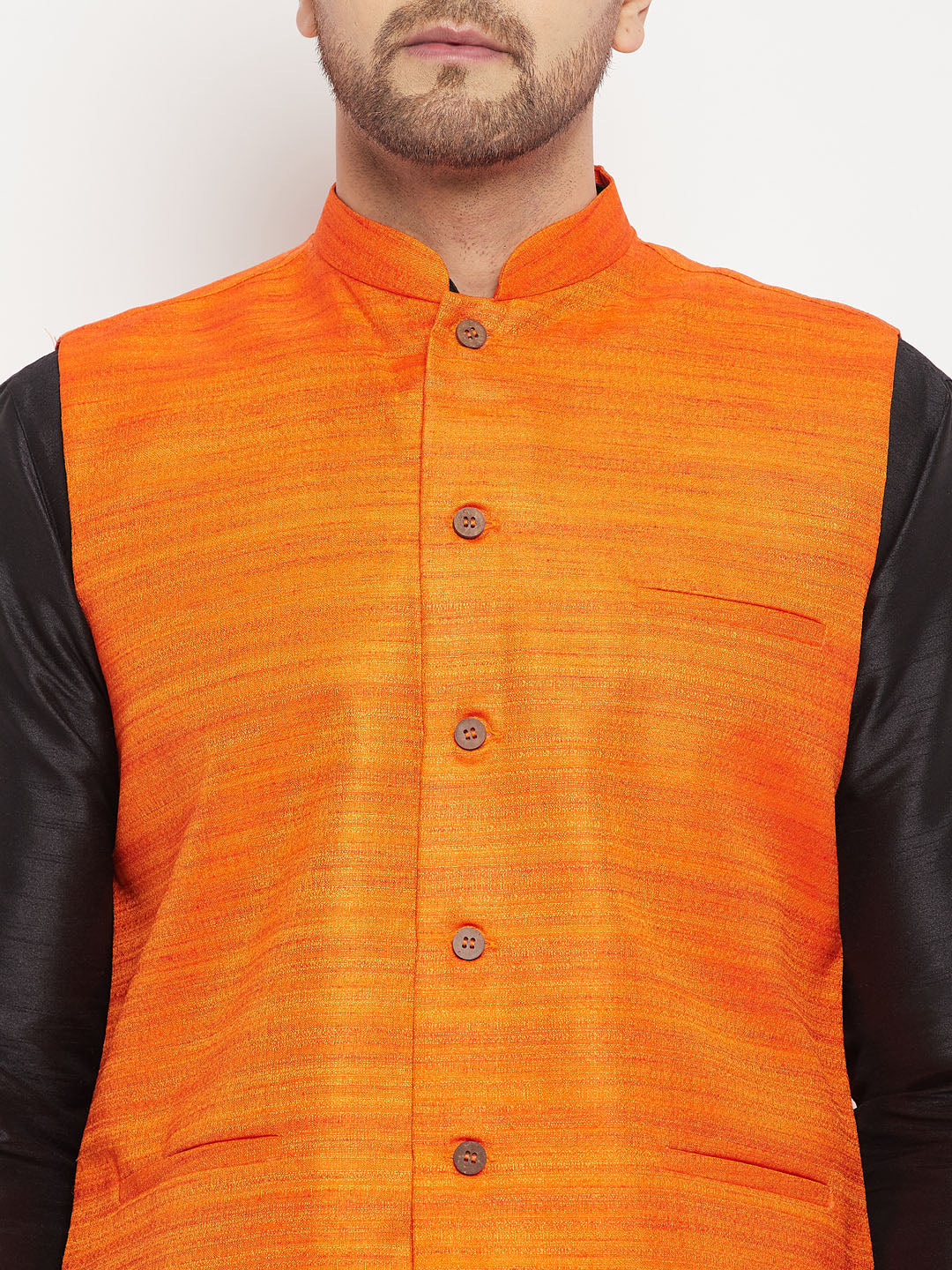 VM by Vastramay Men's Orange And Black Silk Blend Jacket, Kurta And Pyjama Set - Distacart