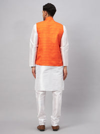 Thumbnail for VM by Vastramay Men's Orange And White Silk Blend Jacket, Kurta And Pyjama Set - Distacart