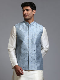 Thumbnail for VM by Vastramay Men's Grey Mirror Work Nehru Jacket - Distacart