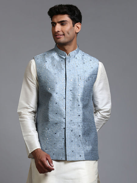 VM by Vastramay Men's Grey Mirror Work Nehru Jacket - Distacart