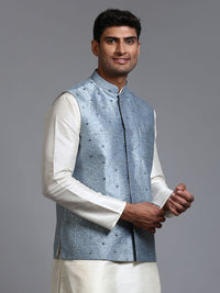 Thumbnail for VM by Vastramay Men's Grey Mirror Work Nehru Jacket - Distacart