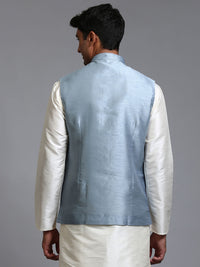 Thumbnail for VM by Vastramay Men's Grey Mirror Work Nehru Jacket - Distacart