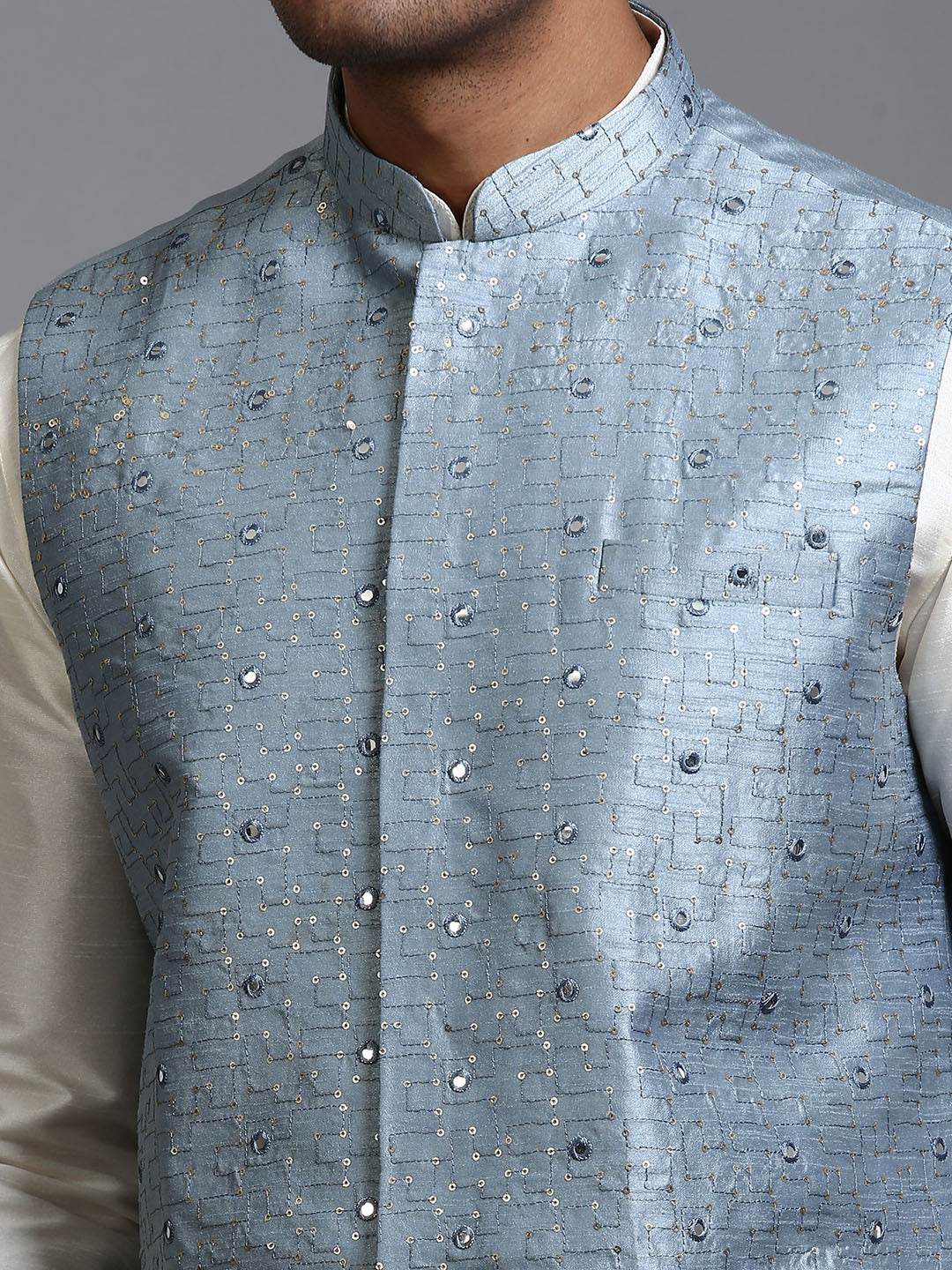 VM by Vastramay Men's Grey Mirror Work Nehru Jacket - Distacart