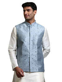 Thumbnail for VM by Vastramay Men's Grey Mirror Work Nehru Jacket - Distacart