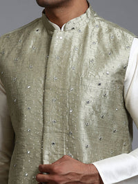 Thumbnail for VM by Vastramay Men's Mint Green Mirror Work Nehru Jacket - Distacart
