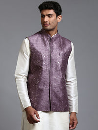 Thumbnail for VM by Vastramay Men's Purple Mirror Work Nehru Jacket - Distacart