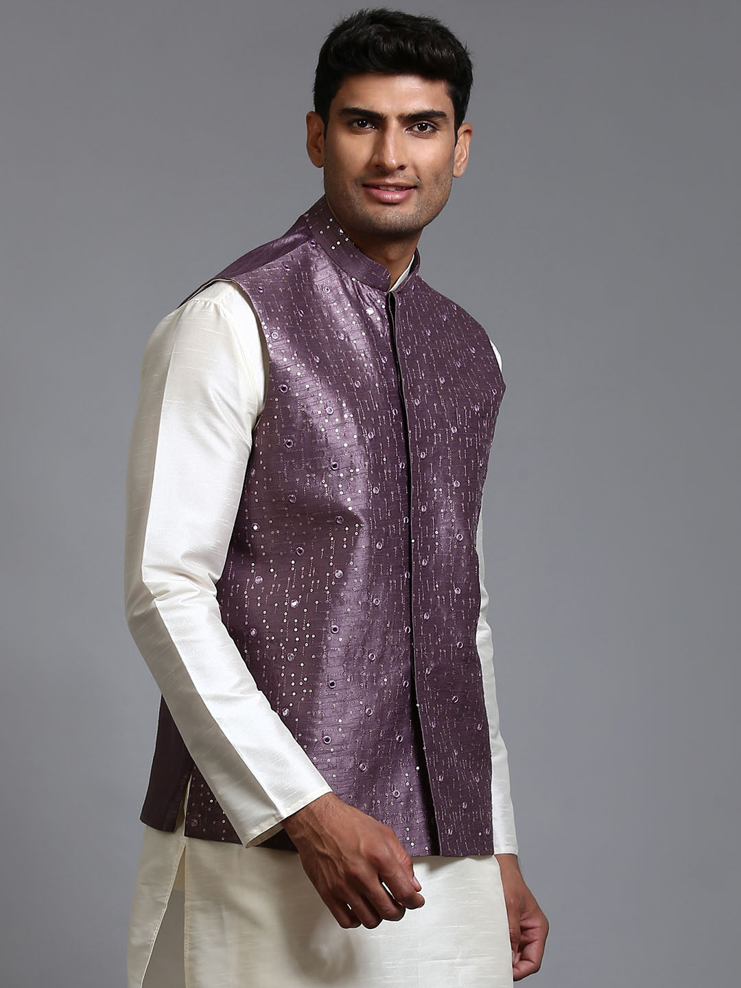 VM by Vastramay Men's Purple Mirror Work Nehru Jacket - Distacart
