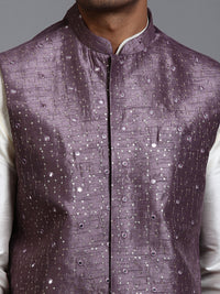 Thumbnail for VM by Vastramay Men's Purple Mirror Work Nehru Jacket - Distacart