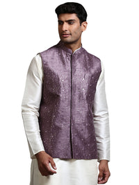 Thumbnail for VM by Vastramay Men's Purple Mirror Work Nehru Jacket - Distacart
