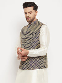 Thumbnail for VM by Vastramay Men's Blue Silk Blend Nehru Jacket - Distacart