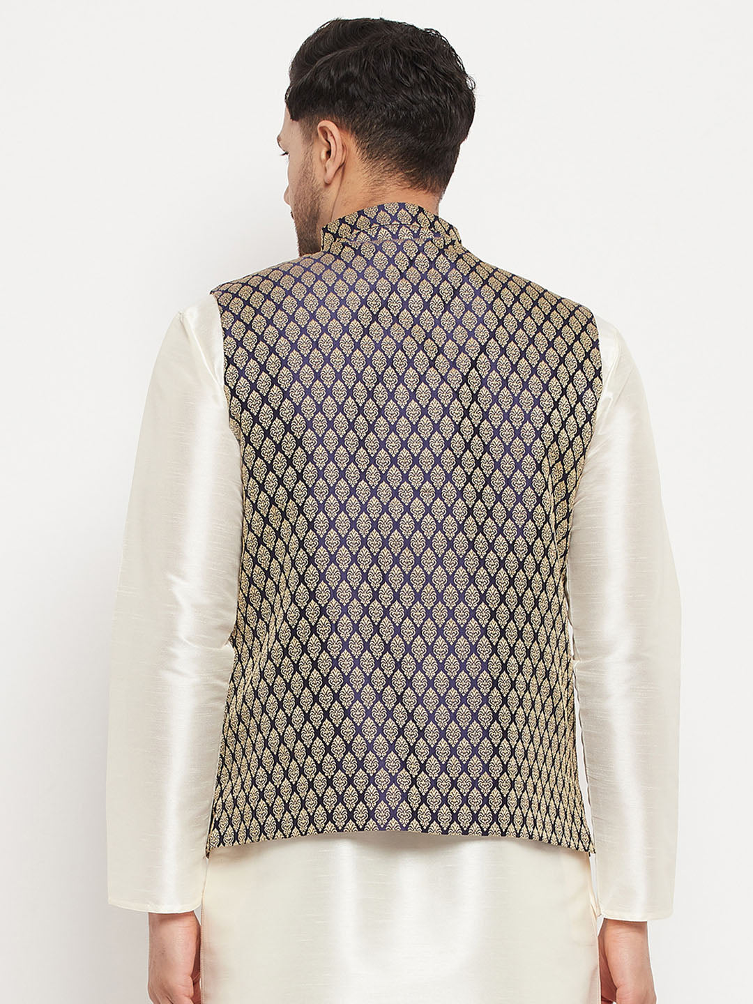 VM by Vastramay Men's Blue Silk Blend Nehru Jacket - Distacart