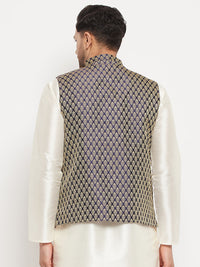 Thumbnail for VM by Vastramay Men's Blue Silk Blend Nehru Jacket - Distacart