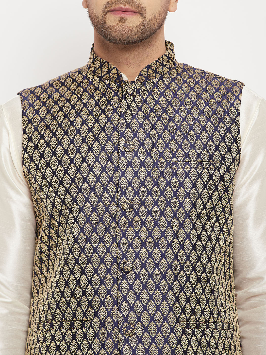 VM by Vastramay Men's Blue Silk Blend Nehru Jacket - Distacart
